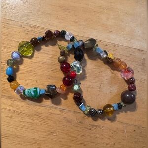 2 Glass, Acrylic, Stone Beaded Stretch Bracelet